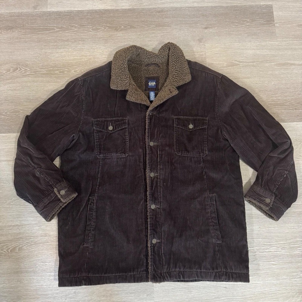 Gap Corduroy Jacket Mens XXL Brown Sherpa Lined Quilted Barn Coat RN 54023
